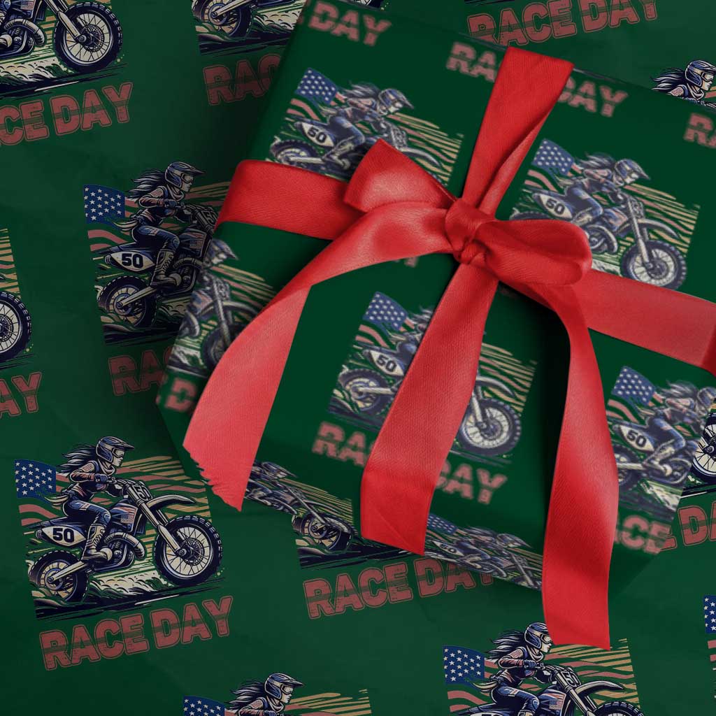 Dirt Bike Girl Wrapping Paper Roll Patriotic Motocross American Flag Racing - Wonder Print Shop