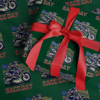 Dirt Bike Girl Wrapping Paper Roll Patriotic Motocross American Flag Racing - Wonder Print Shop