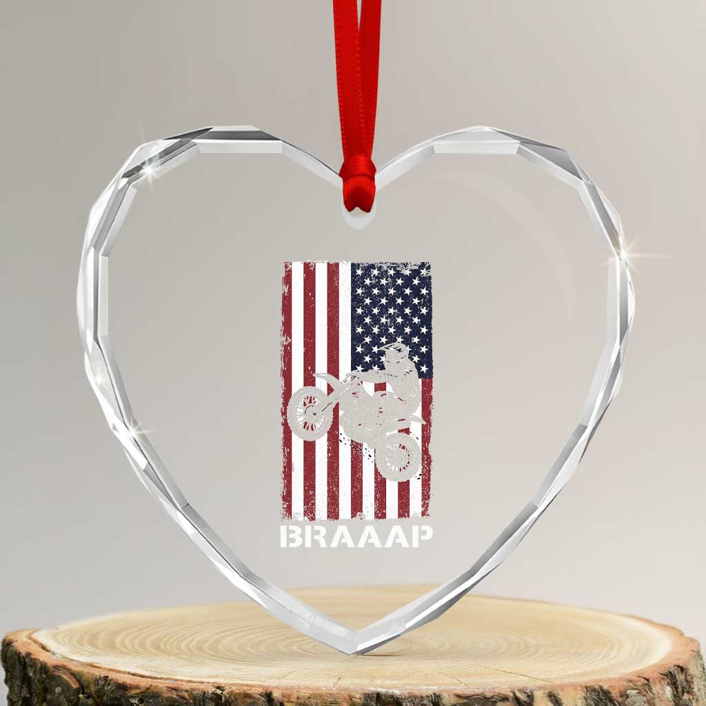 Dirt Bike Heart Crystal Glass Ornament Braaap American Flag Motocross - Wonder Print Shop