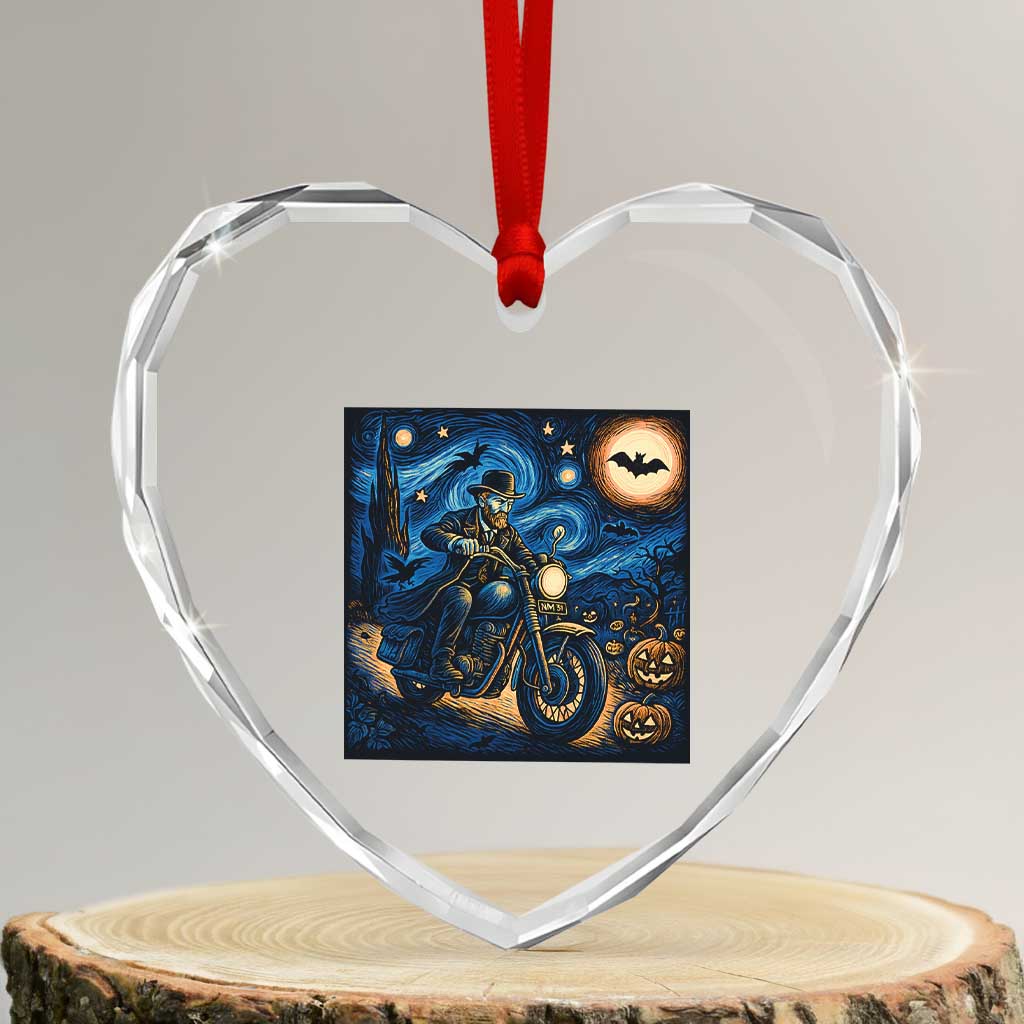 Dirt Bike Heart Crystal Glass Ornament Van Gogh Starry Night Halloween Biker - Wonder Print Shop