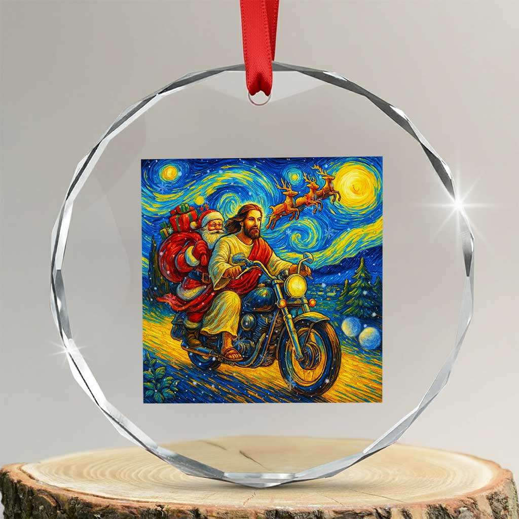 Dirt Bike Motocross Crystal Glass Ornament Jesus Santa Christmas Starry Night TS14