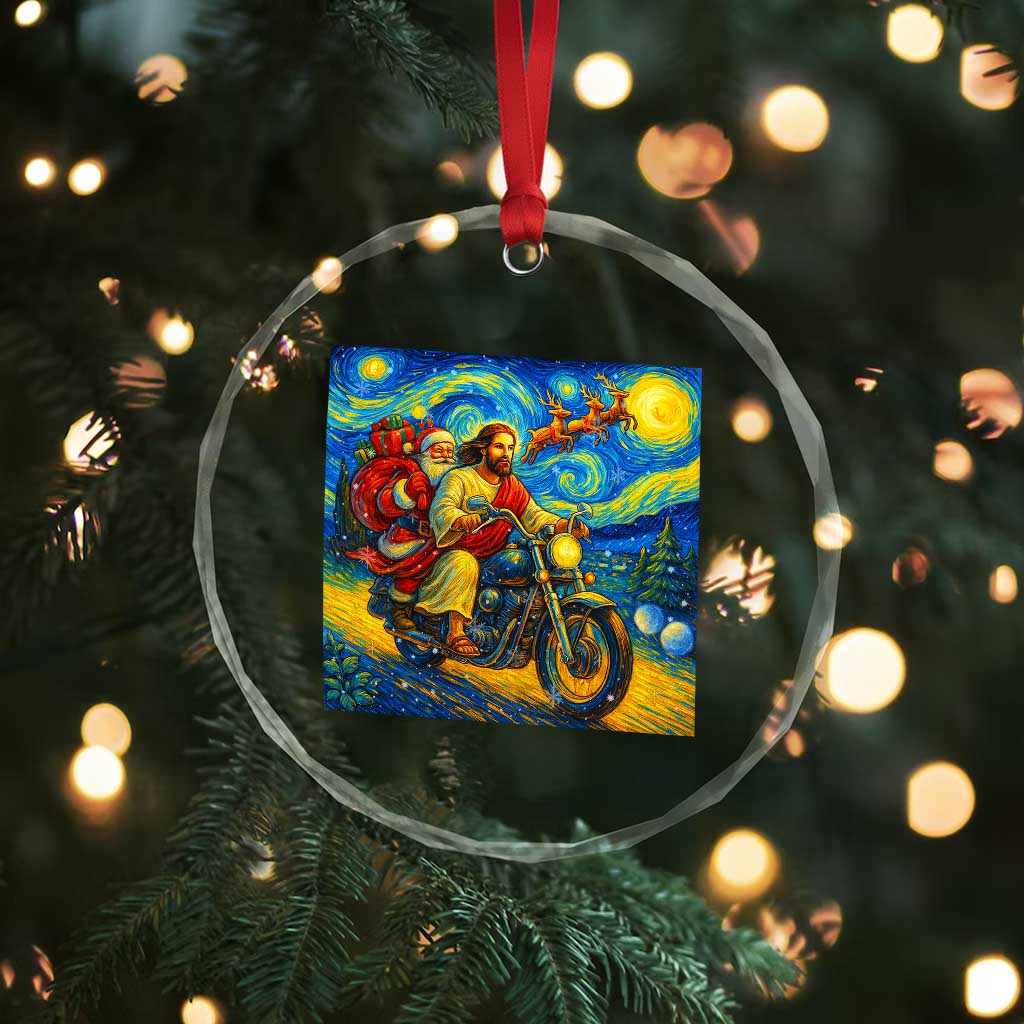 Dirt Bike Motocross Crystal Glass Ornament Jesus Santa Christmas Starry Night TS14