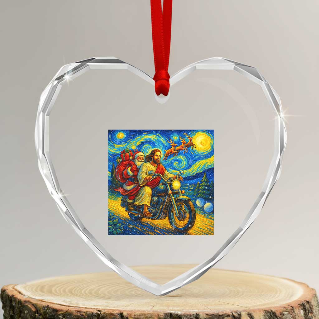 Dirt Bike Motocross Heart Crystal Glass Ornament Jesus Santa Christmas Starry Night - Wonder Print Shop