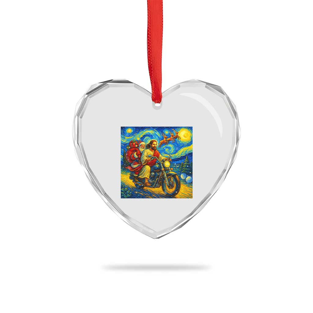 Dirt Bike Motocross Heart Crystal Glass Ornament Jesus Santa Christmas Starry Night - Wonder Print Shop