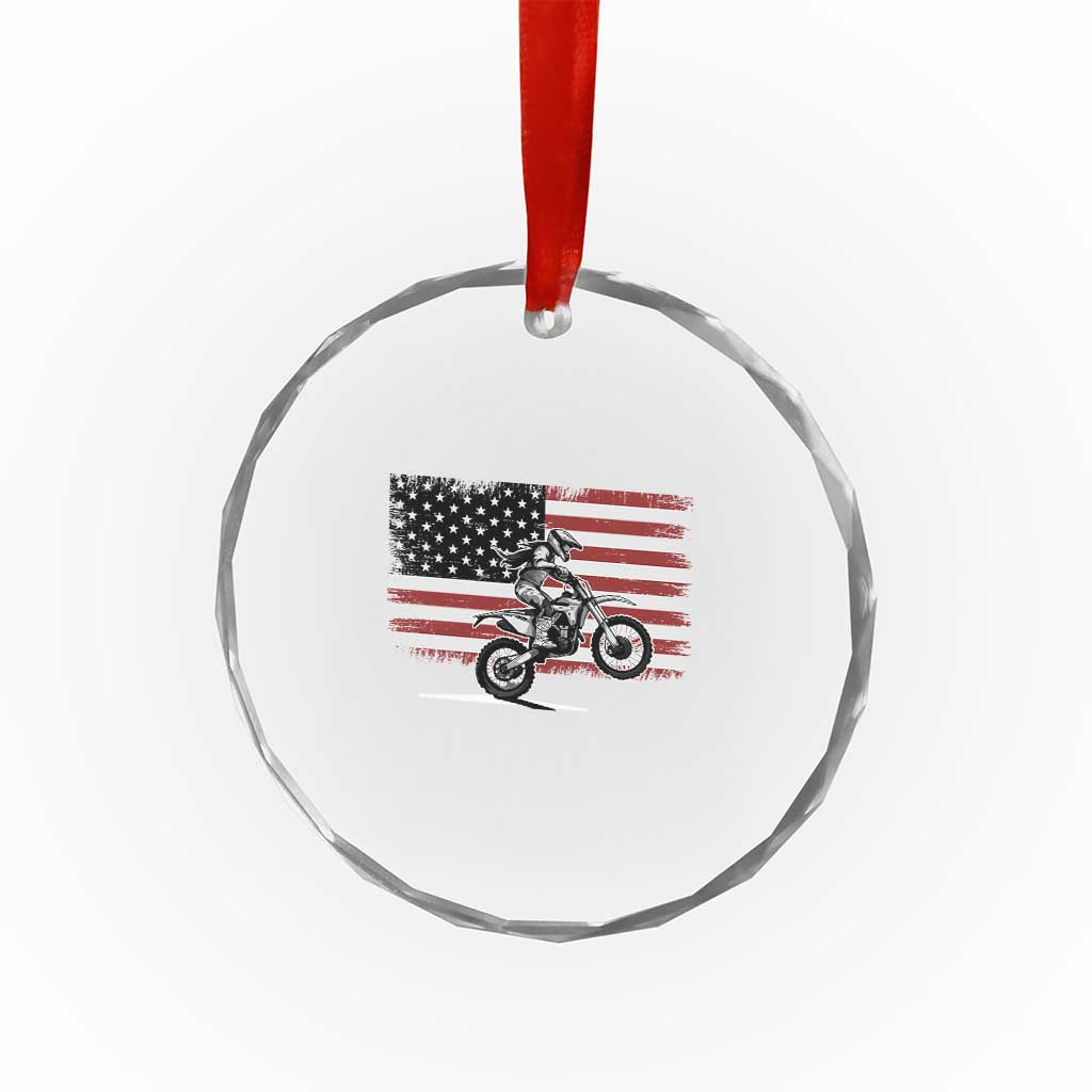 Dirt Bike Woman Rider Crystal Glass Ornament American Flag Motocross Biker - Wonder Print Shop