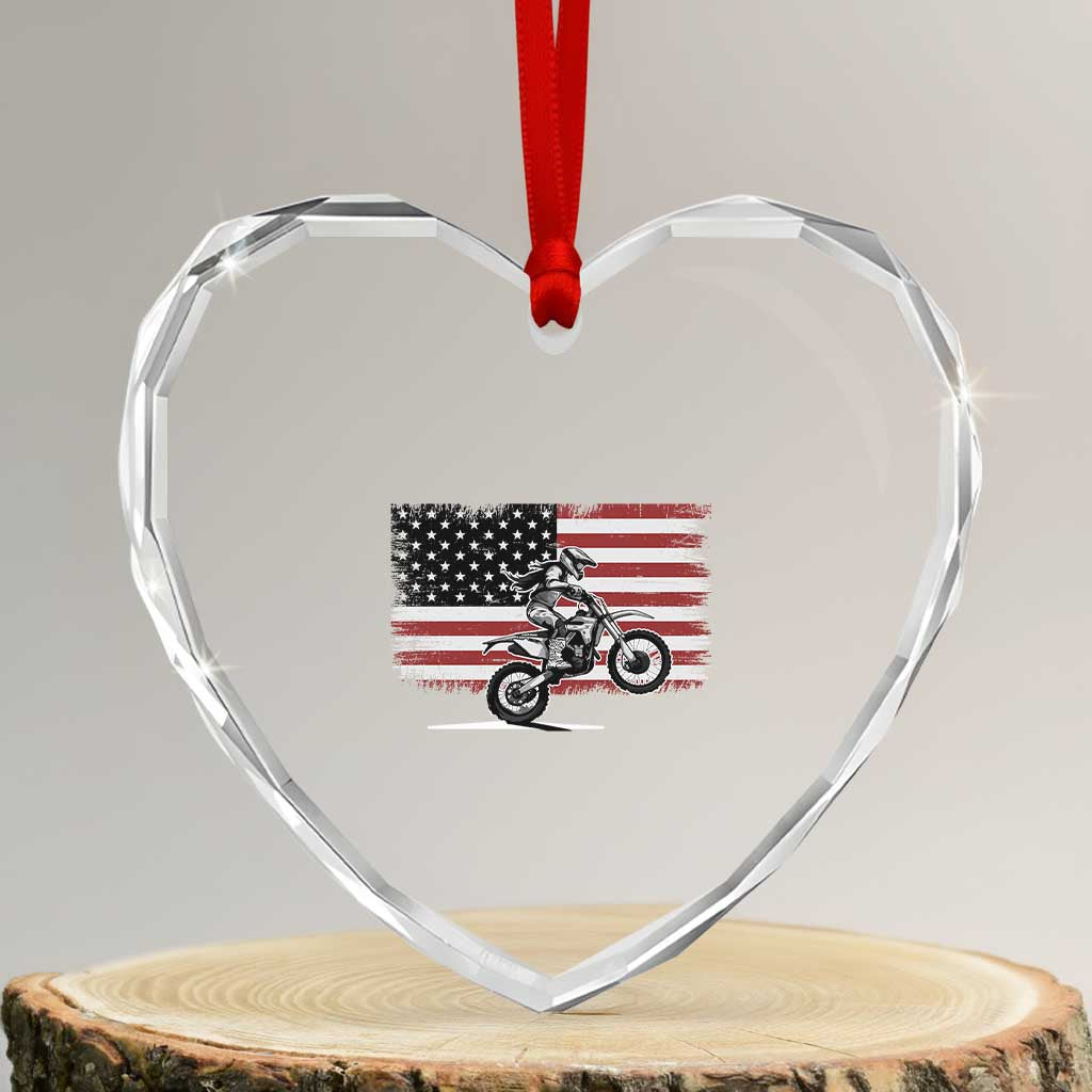 Dirt Bike Woman Rider Heart Crystal Glass Ornament American Flag Motocross Biker - Wonder Print Shop