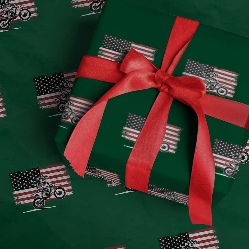 Dirt Bike Woman Rider Wrapping Paper Roll American Flag Motocross Biker - Wonder Print Shop