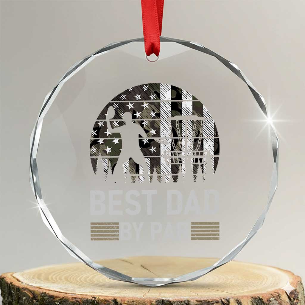 Disc Golf Best Dad By Par Crystal Glass Ornament Funny Sports Golfer Frisbee Camo American Flag - Wonder Print Shop