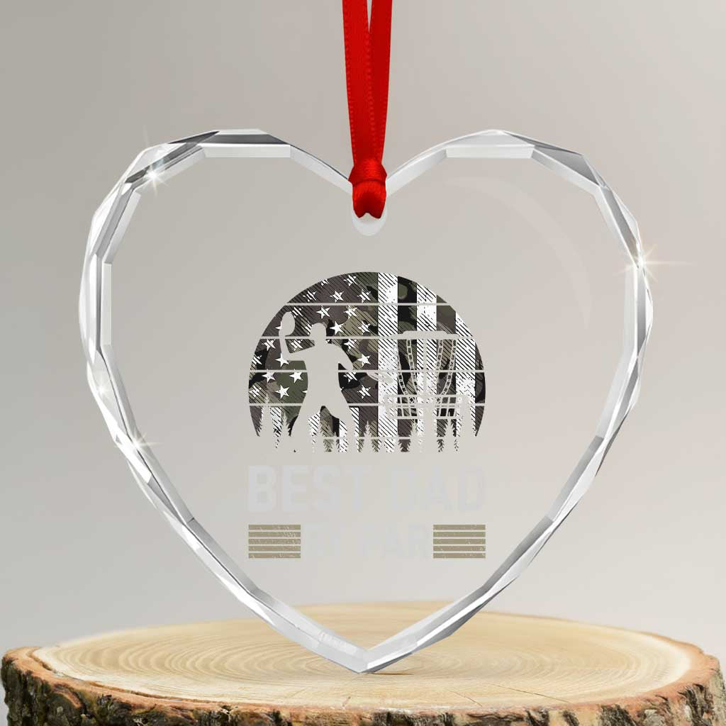 Disc Golf Best Dad By Par Heart Crystal Glass Ornament Funny Sports Golfer Frisbee Camo American Flag - Wonder Print Shop