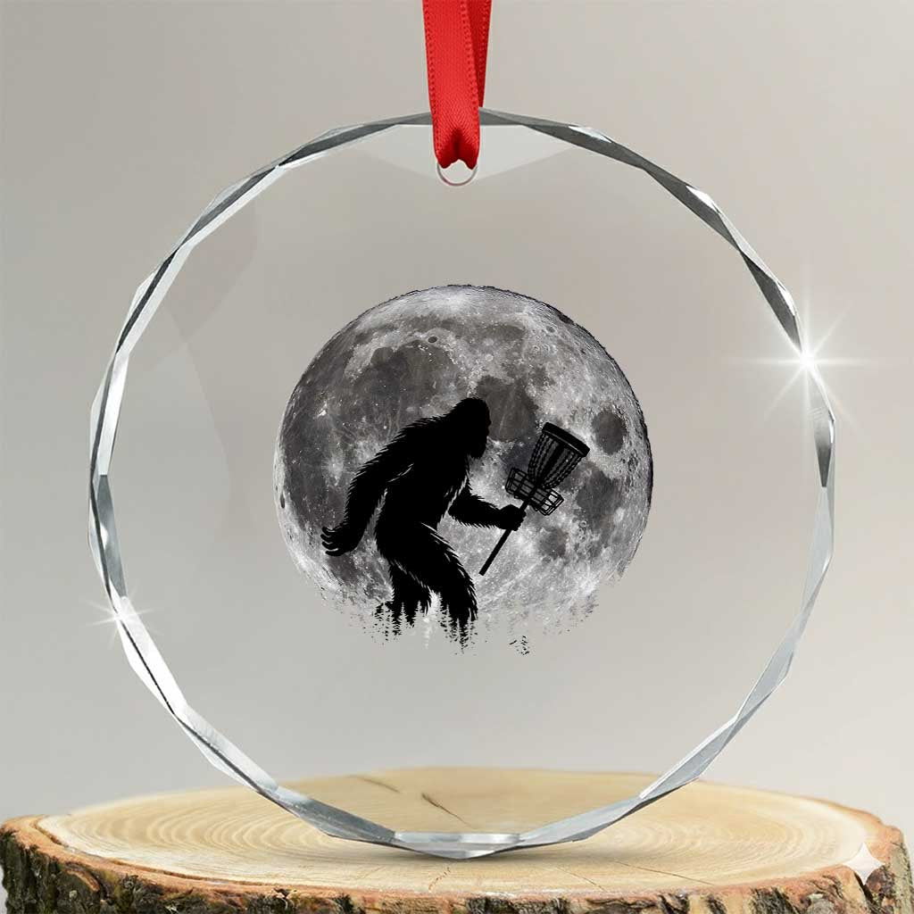 Disc Golf Bigfoot Crystal Glass Ornament Funny Cool Full Moon & Trees Sasquatch - Wonder Print Shop