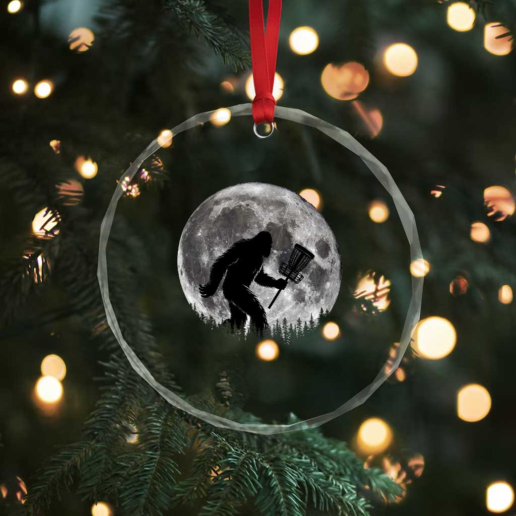 Disc Golf Bigfoot Crystal Glass Ornament Funny Cool Full Moon & Trees Sasquatch - Wonder Print Shop