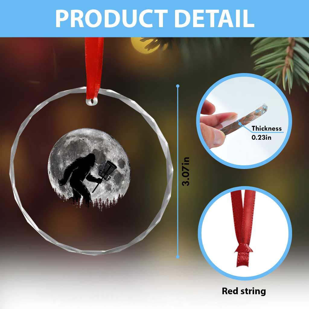 Disc Golf Bigfoot Crystal Glass Ornament Funny Cool Full Moon & Trees Sasquatch - Wonder Print Shop