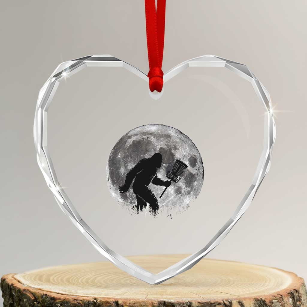 Disc Golf Bigfoot Heart Crystal Glass Ornament Funny Cool Full Moon & Trees Sasquatch - Wonder Print Shop