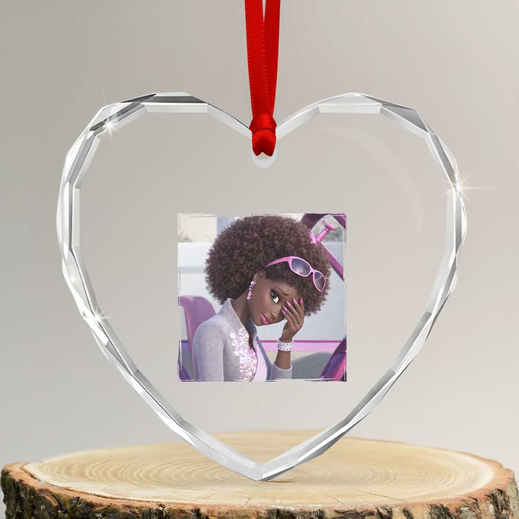 Disgusted Black Doll Meme Heart Crystal Glass Ornament Funny Sassy Reaction Afro Girl With Attitude