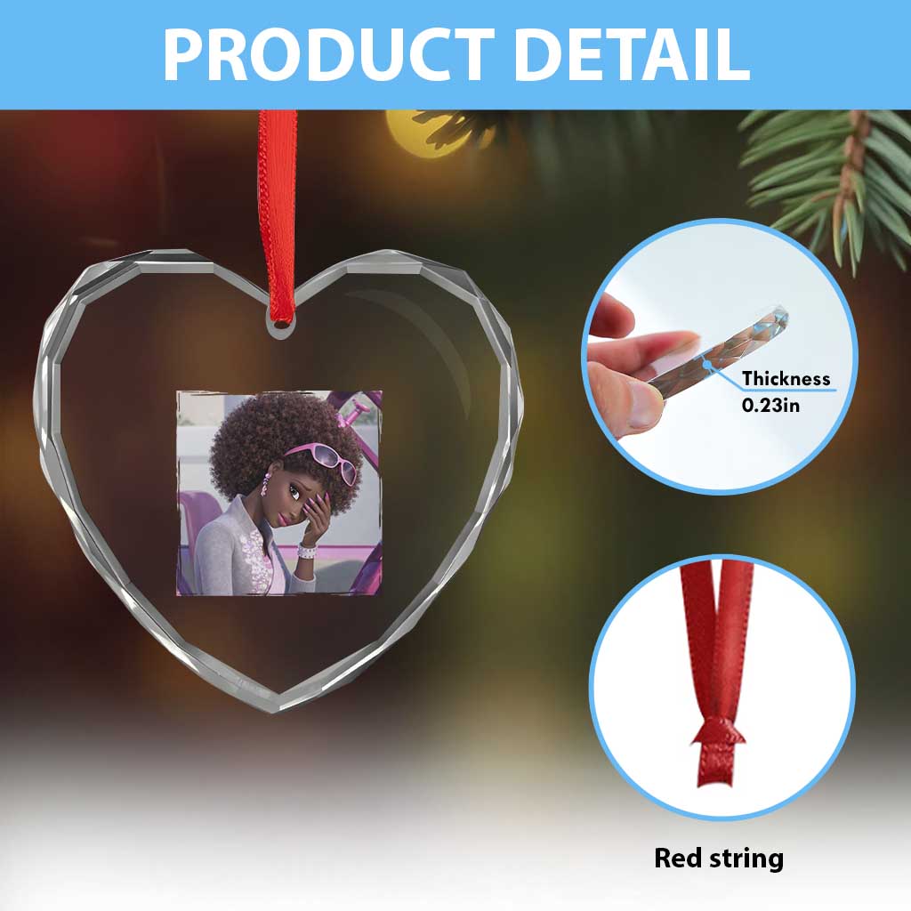 Disgusted Black Doll Meme Heart Crystal Glass Ornament Funny Sassy Reaction Afro Girl With Attitude