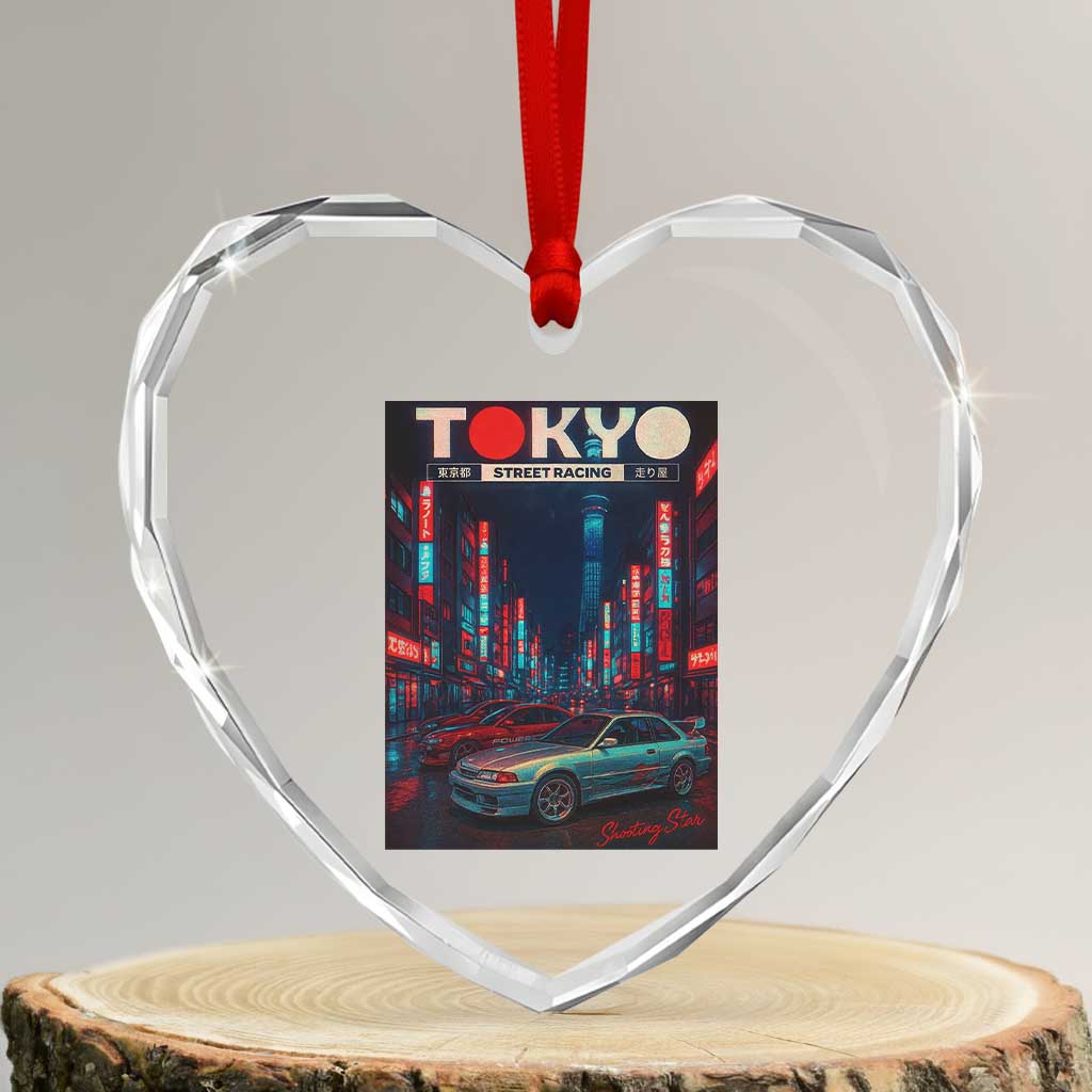 Distress JDM Tokyo Japan Drift Race Car Heart Crystal Glass Ornament Retro Vintage Japanese Graphic - Wonder Print Shop
