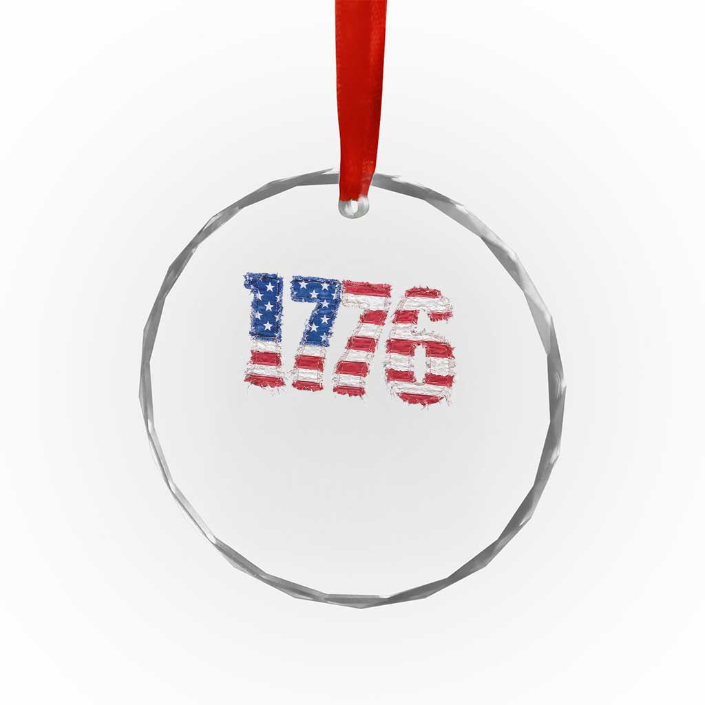 Distressed Faux Patchwork 1776 USA Flag Crystal Glass Ornament Vintage Effect Printing Patriotic Graphic 4th Of July Independence Day