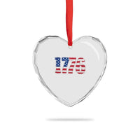 Distressed Faux Patchwork 1776 USA Flag Heart Crystal Glass Ornament Vintage Effect Printing Patriotic Graphic 4th Of July Independence Day