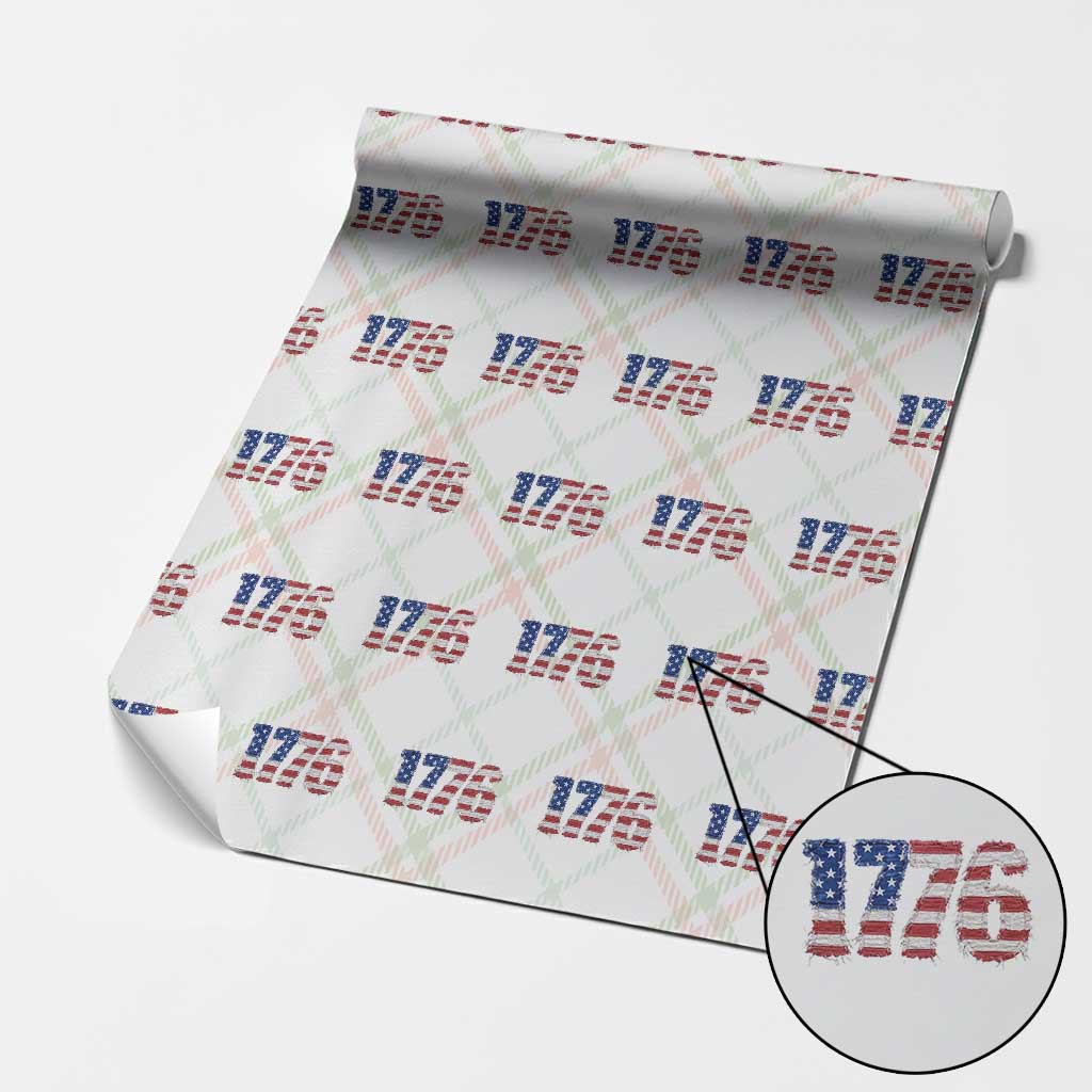 Distressed Faux Patchwork 1776 USA Flag Wrapping Paper Roll Vintage Effect Printing Patriotic Graphic 4th Of July Independence Day