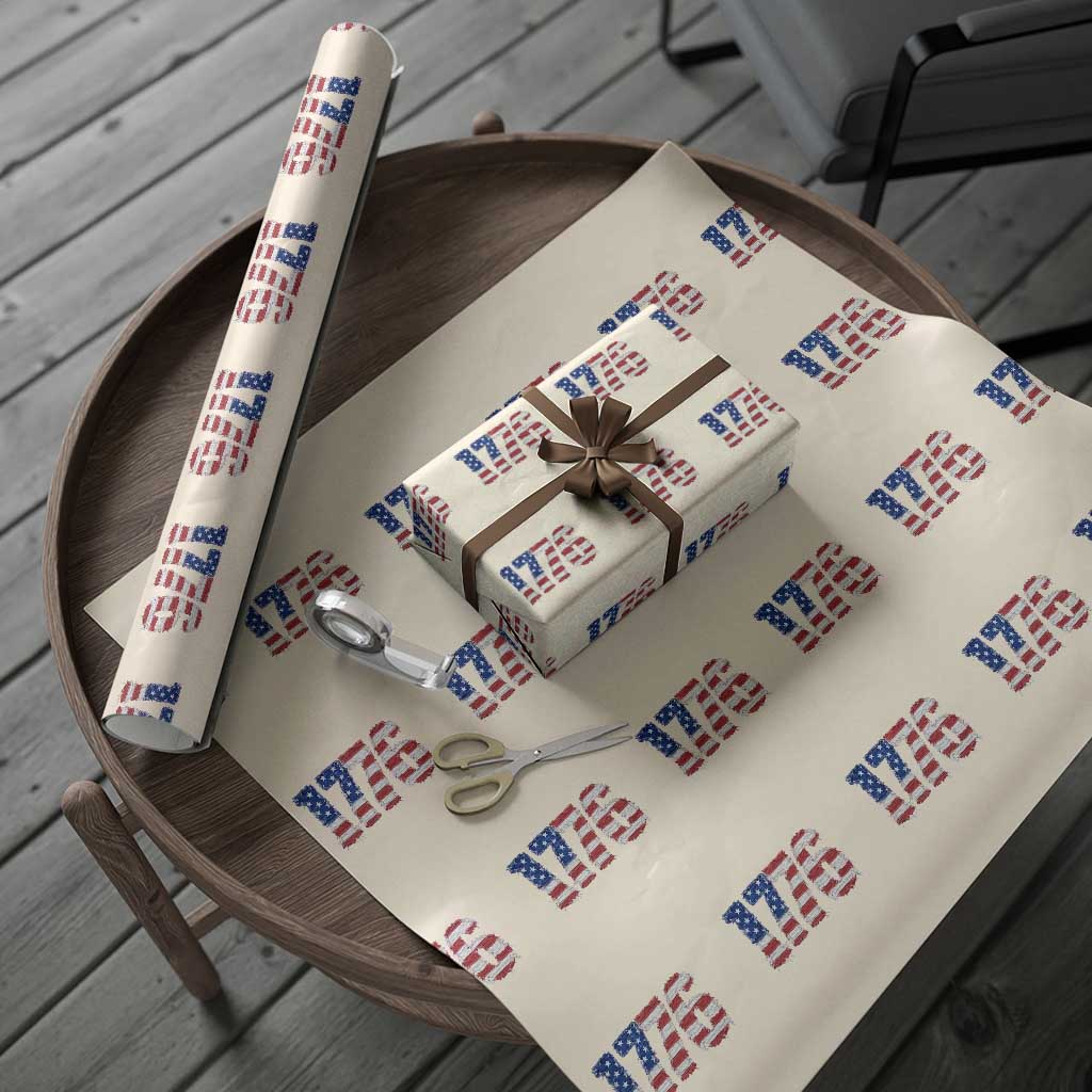 Distressed Faux Patchwork 1776 USA Flag Wrapping Paper Roll Vintage Effect Printing Patriotic Graphic 4th Of July Independence Day