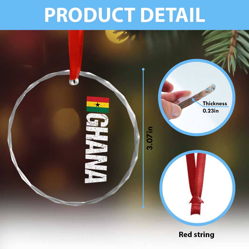 Distressed Ghana Flag Crystal Glass Ornament Vintage Ghanese Flag Africa Ghanaian Heritage