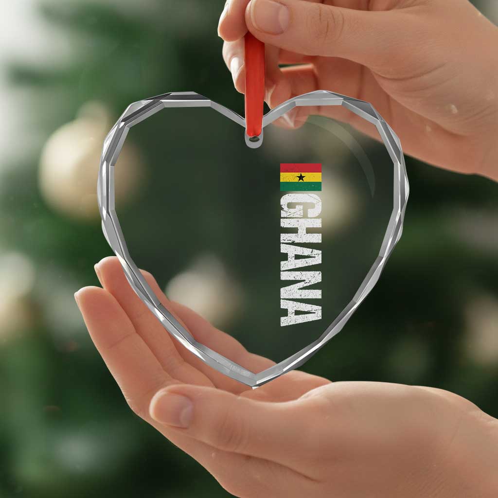 Distressed Ghana Flag Heart Crystal Glass Ornament Vintage Ghanese Flag Africa Ghanaian Heritage