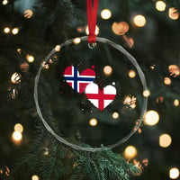 Distressed Norway and England Crossed Flags Dual Heart Graphic Crystal Glass Ornament Love Half Norwegian Half English Pride