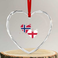 Distressed Norway and England Crossed Flags Dual Heart Graphic Heart Crystal Glass Ornament Love Half Norwegian Half English Pride