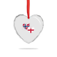 Distressed Norway and England Crossed Flags Dual Heart Graphic Heart Crystal Glass Ornament Love Half Norwegian Half English Pride