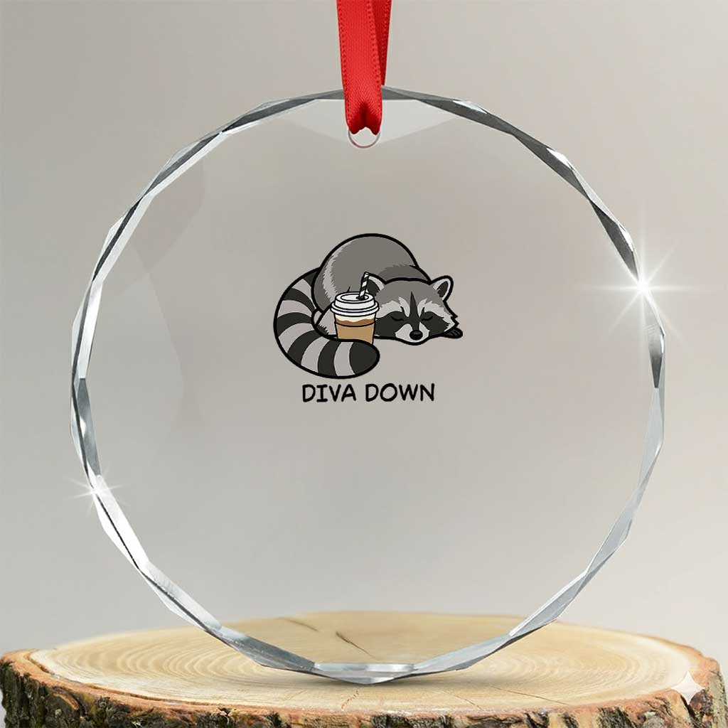 Diva Down Crystal Glass Ornament Funny Raccoon Relaxed