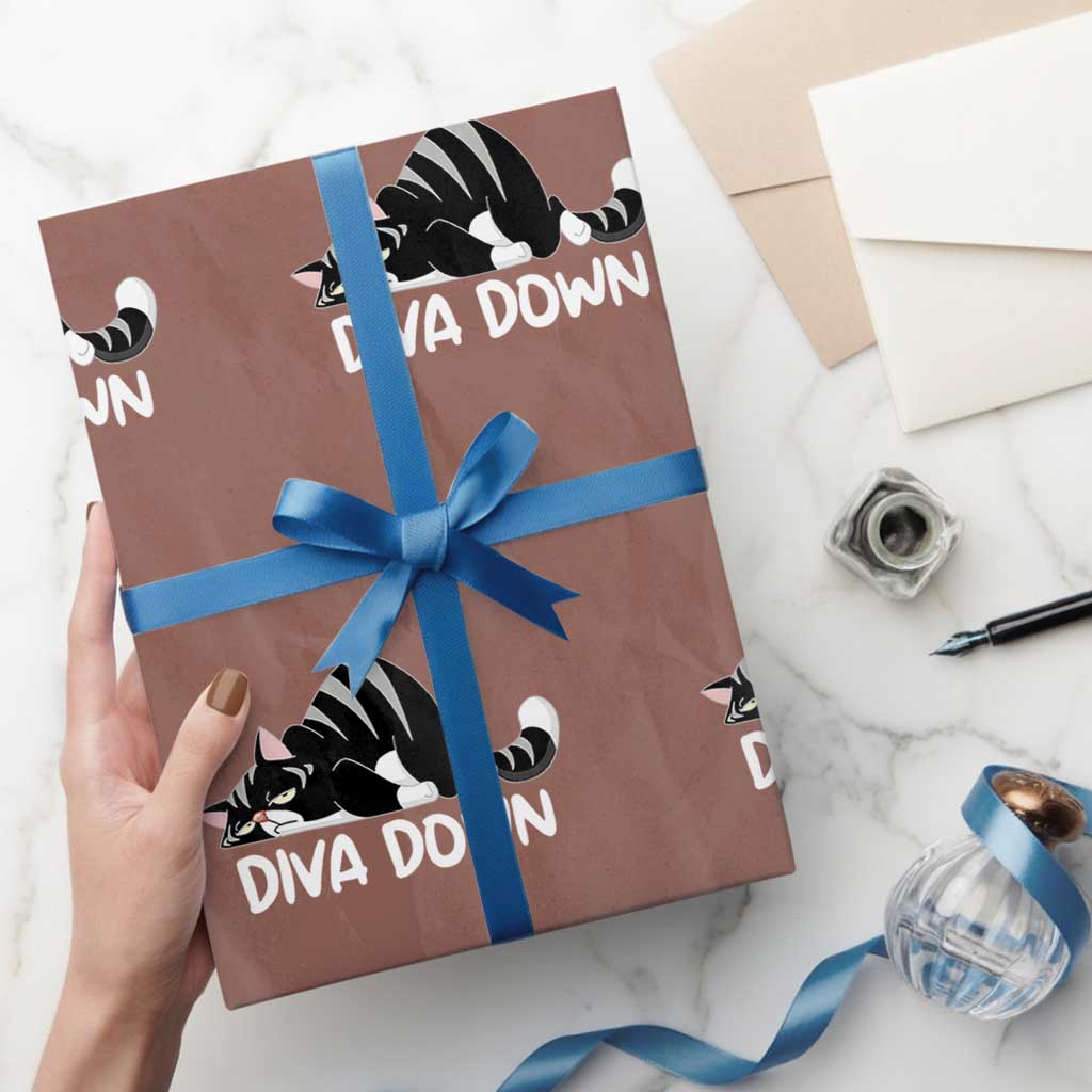 Diva Down Wrapping Paper Roll Funny Sarcastic Cat Meme