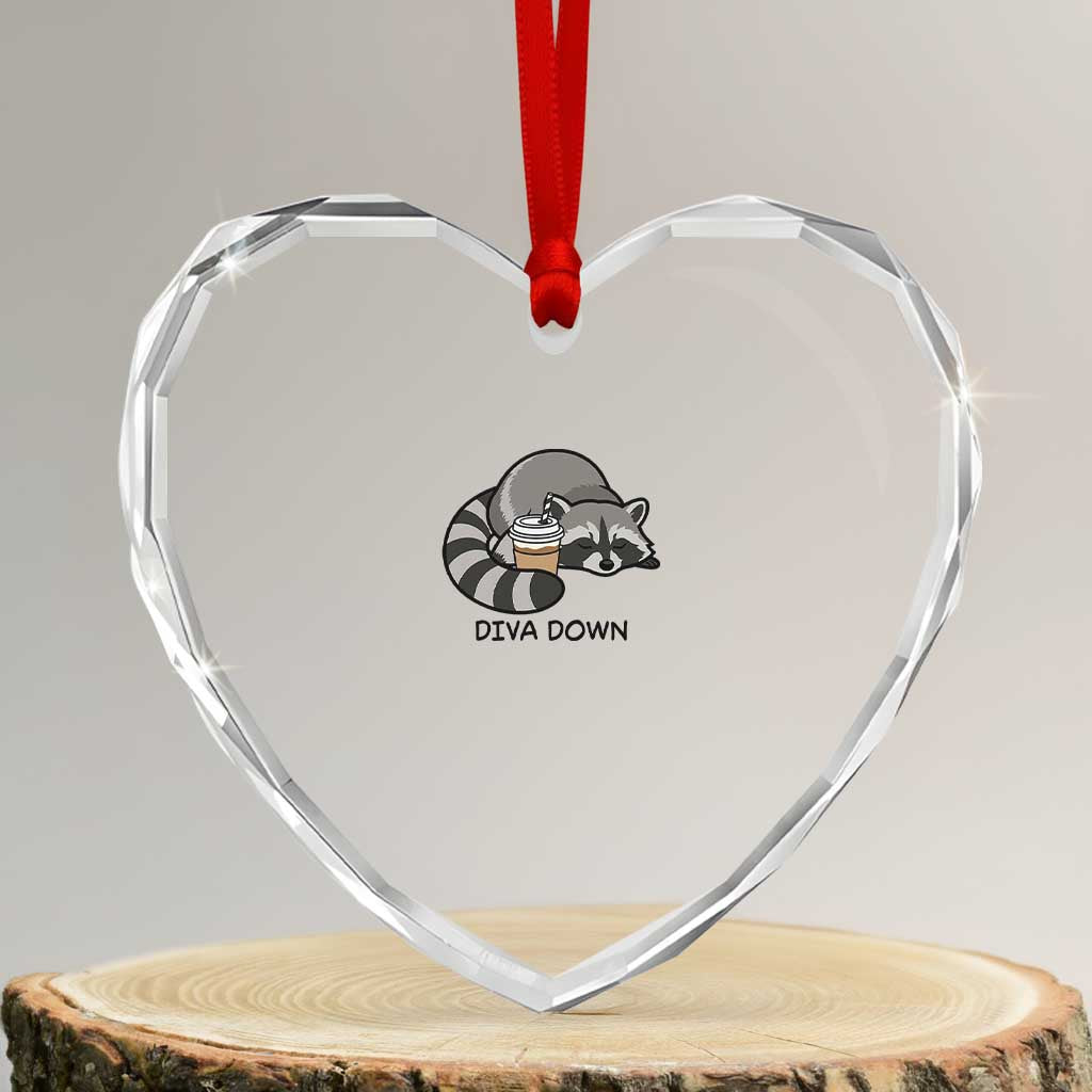 Diva Down Heart Crystal Glass Ornament Funny Raccoon Relaxed