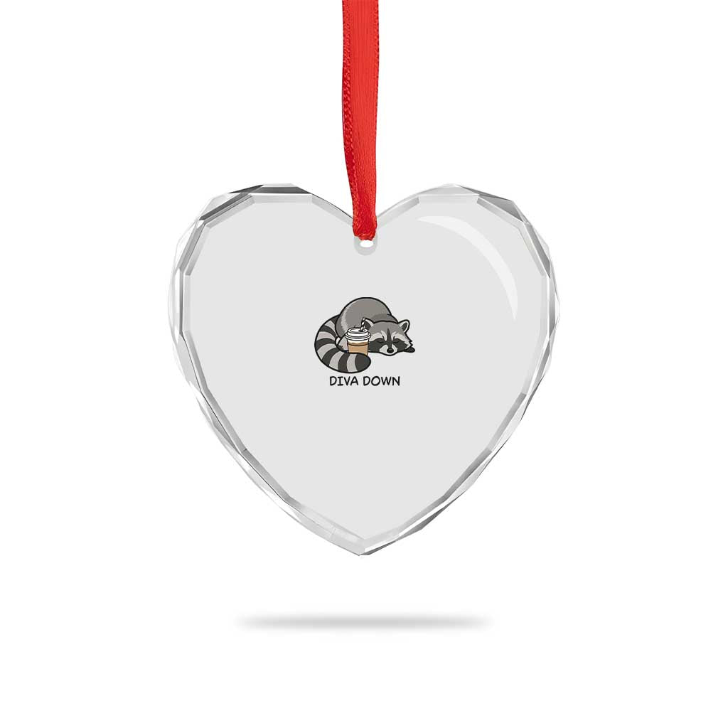 Diva Down Heart Crystal Glass Ornament Funny Raccoon Relaxed