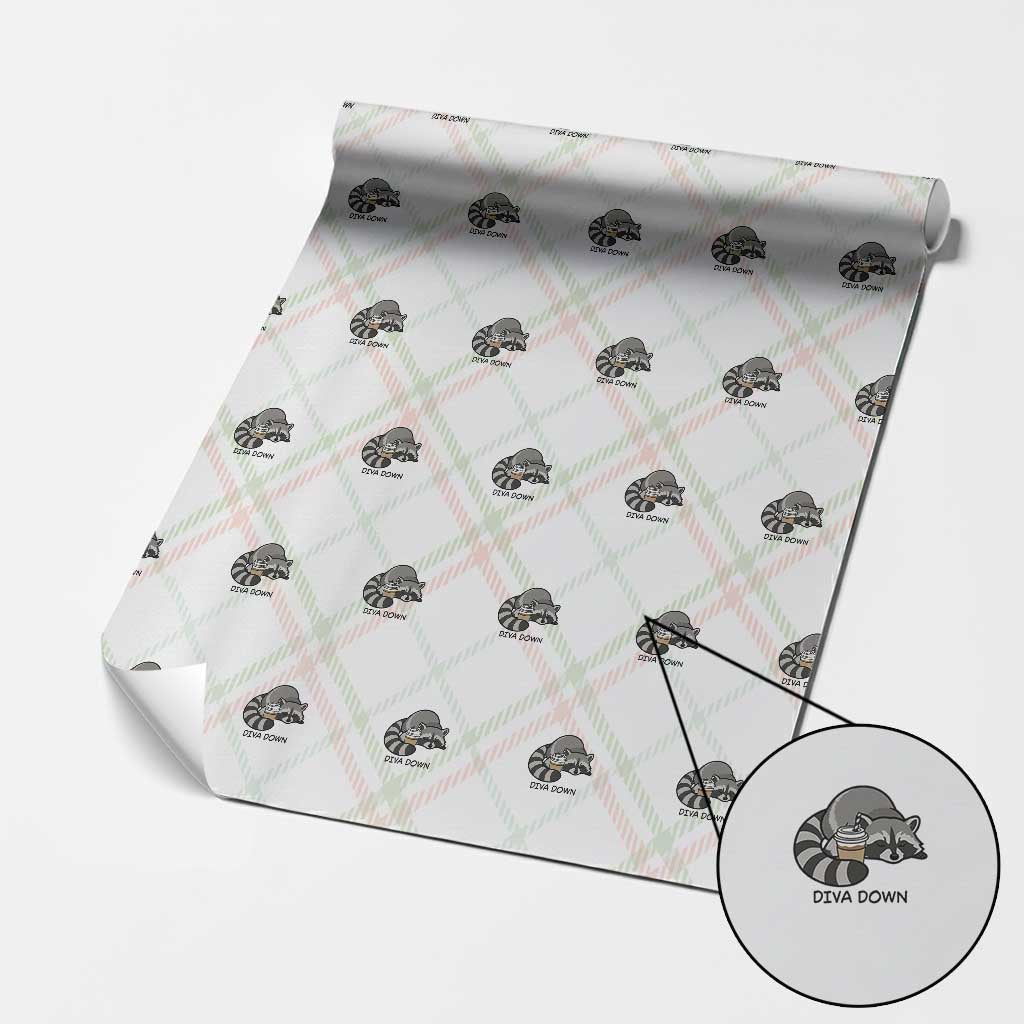 Diva Down Wrapping Paper Roll Funny Raccoon Relaxed
