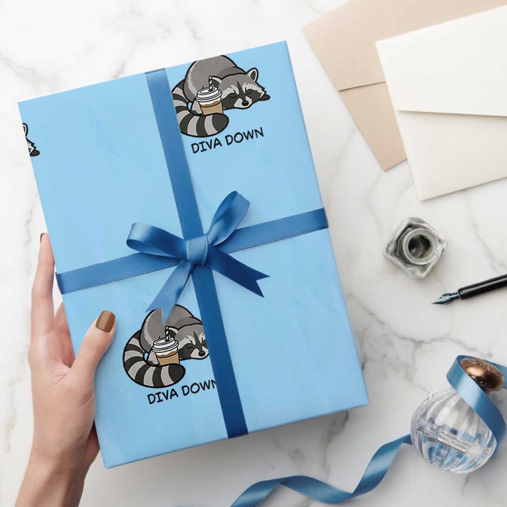 Diva Down Wrapping Paper Roll Funny Raccoon Relaxed