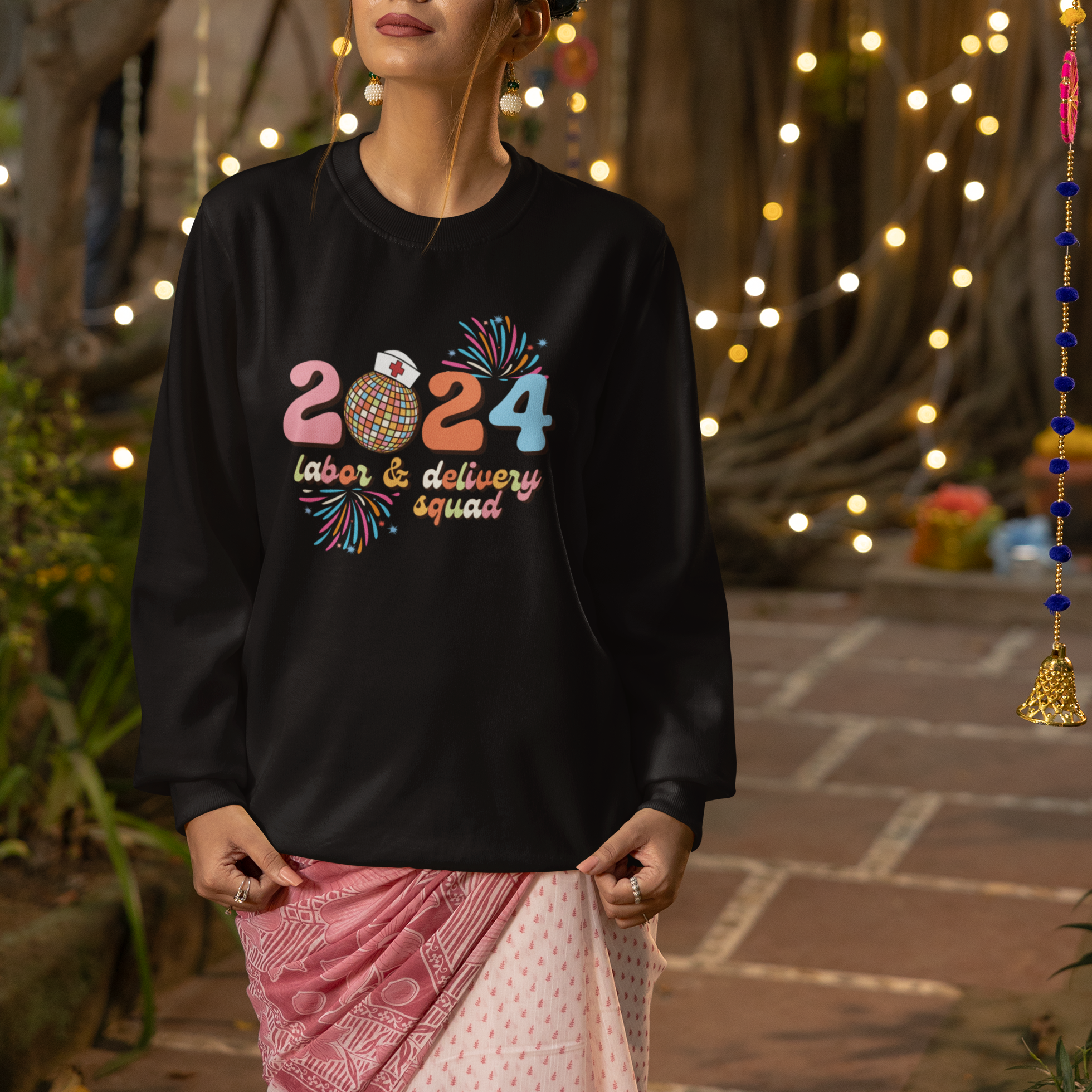 Groovy 2024 Disco Ball and Delivery Squad New Years Eve Sweatshirt - Wonder Print Shop