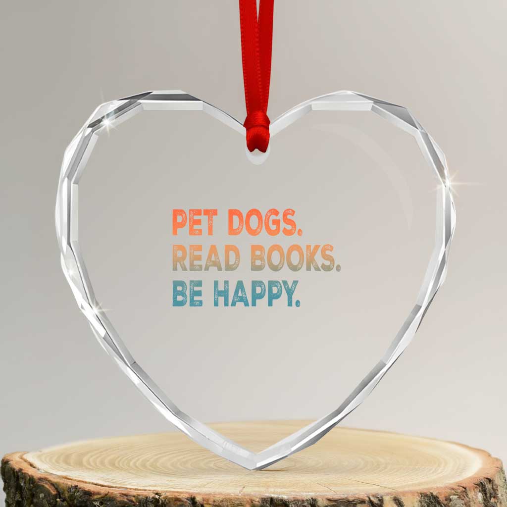 Dog Book Lovers Heart Crystal Glass Ornament Retro Pet Dogs Read Books Be Happy