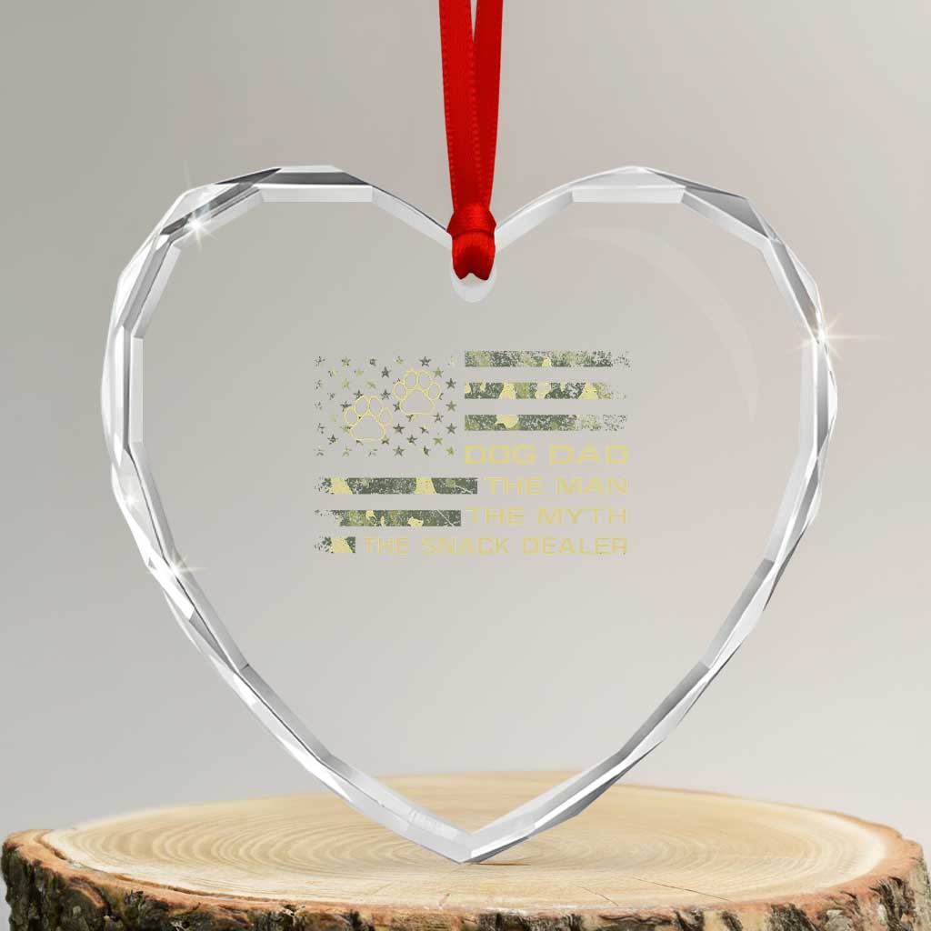 Dog Dad Heart Crystal Glass Ornament Fathers Day Gift for Dog Lovers Camo American Flag USA - Wonder Print Shop
