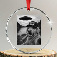 Dog Selfie With Alien UFO Crystal Glass Ornament Funny Fishing Golden Retriever Smoking Dog Lover TS10