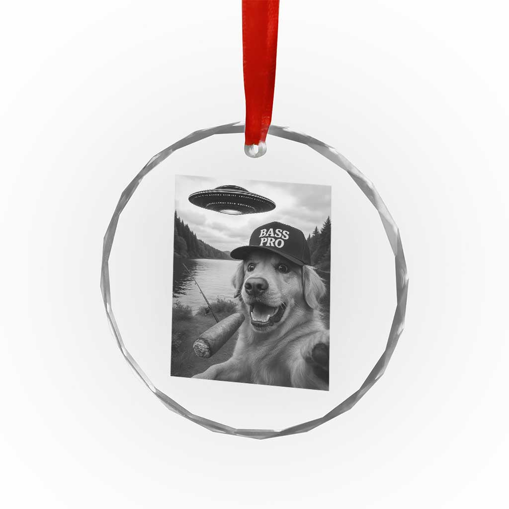 Dog Selfie With Alien UFO Crystal Glass Ornament Funny Fishing Golden Retriever Smoking Dog Lover TS10
