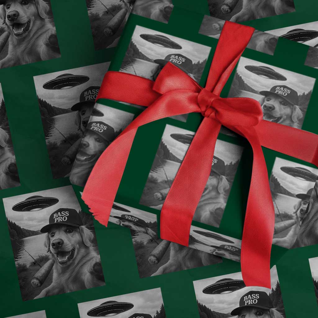 Dog Selfie With Alien UFO Wrapping Paper Roll Funny Fishing Golden Retriever Smoking Dog Lover - Wonder Print Shop