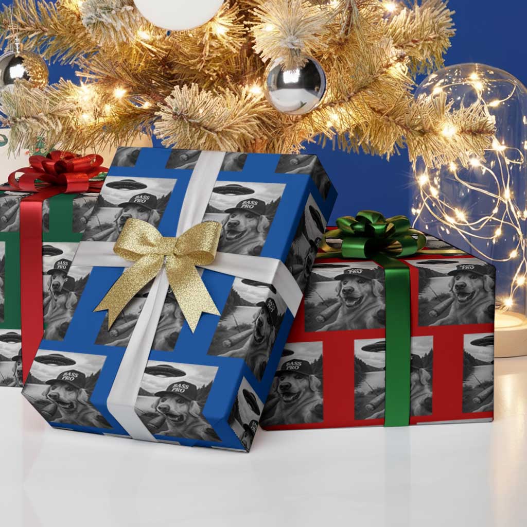 Dog Selfie With Alien UFO Wrapping Paper Roll Funny Fishing Golden Retriever Smoking Dog Lover - Wonder Print Shop