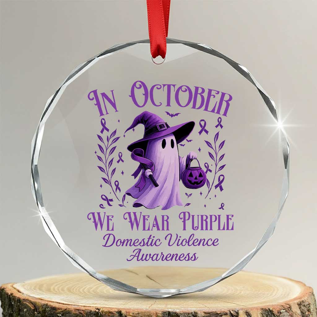 Domestic Violence Awareness Crystal Glass Ornament Halloween October Wear Purple Ghost - Wonder Print Shop