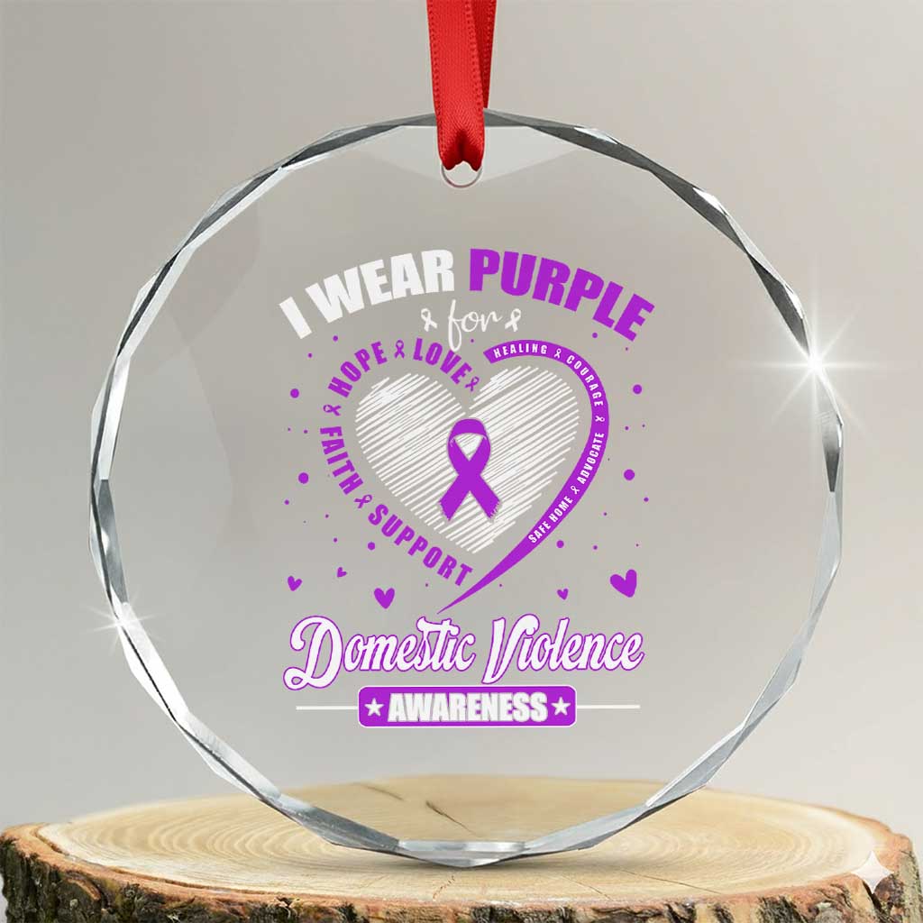 Domestic Violence Awareness Crystal Glass Ornament Purple Ribbon Support Survivor TS10