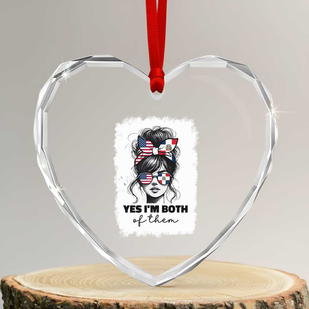 Dominican American Woman Heart Crystal Glass Ornament Yes Im Both Of Them