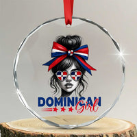 Dominican Girl Crystal Glass Ornament Messy Bun Caribbean Dominican Republic DR Flag - Wonder Print Shop