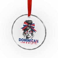 Dominican Girl Crystal Glass Ornament Messy Bun Caribbean Dominican Republic DR Flag - Wonder Print Shop