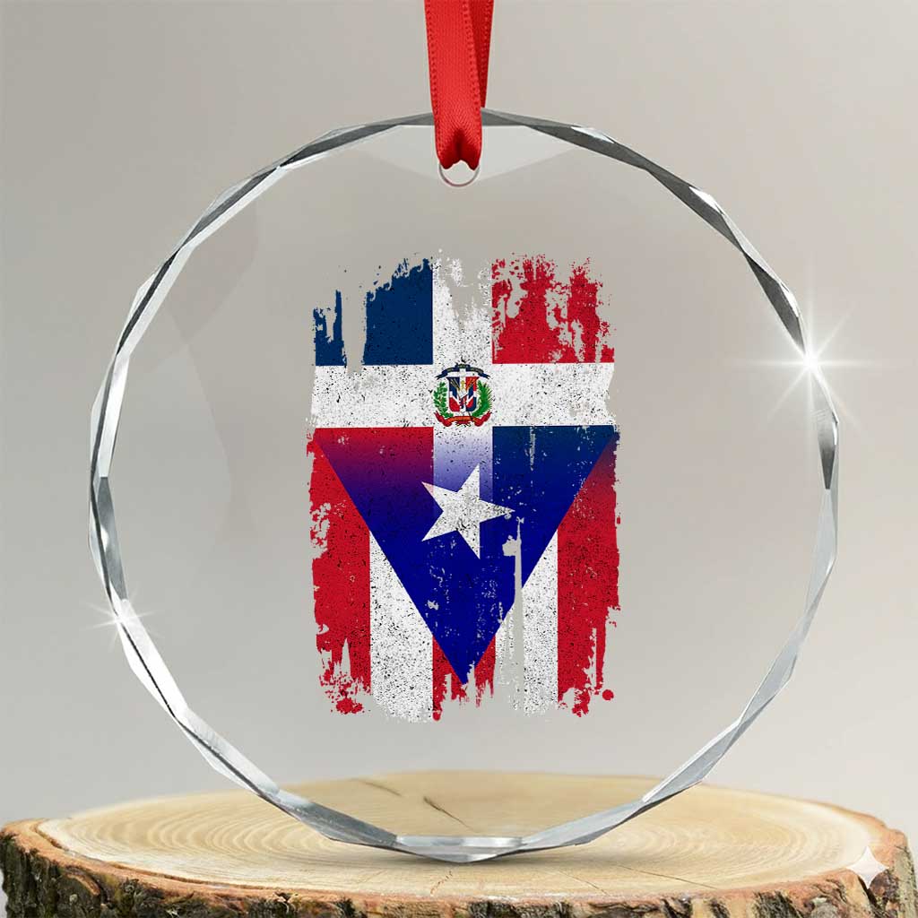 Dominican Puerto Rican Flag Crystal Glass Ornament Mixed Heritage Pride
