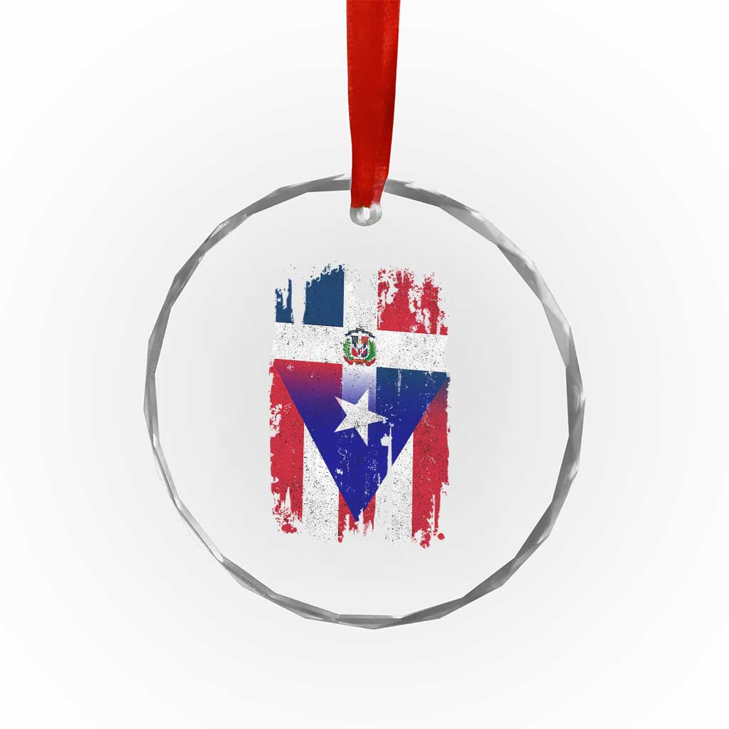 Dominican Puerto Rican Flag Crystal Glass Ornament Mixed Heritage Pride