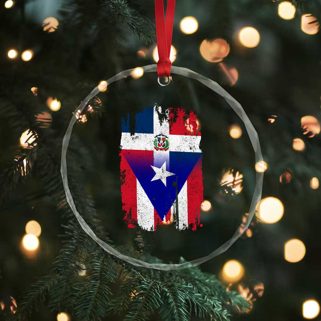 Dominican Puerto Rican Flag Crystal Glass Ornament Mixed Heritage Pride